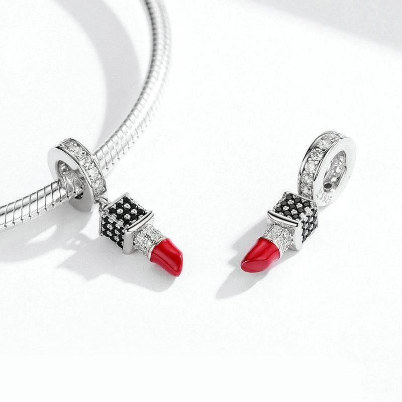 Pair of lipstick charms on a bracelet