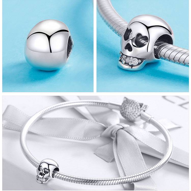 Silver Skull Charm on bracelet with minimalist design