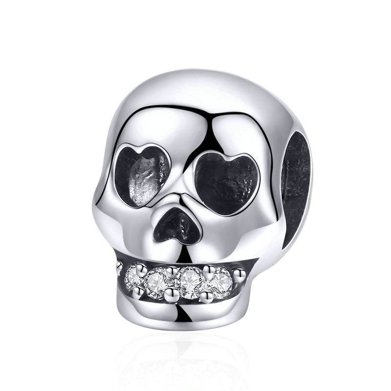 Silver Simple Skull Charm with heart-shaped eyes