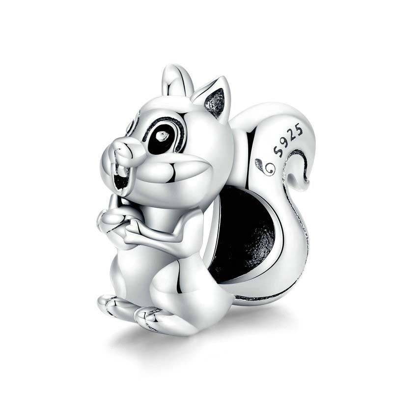 Silver squirrel charm with intricate details