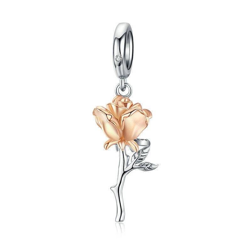 Elegant gold rose charm with silver stem