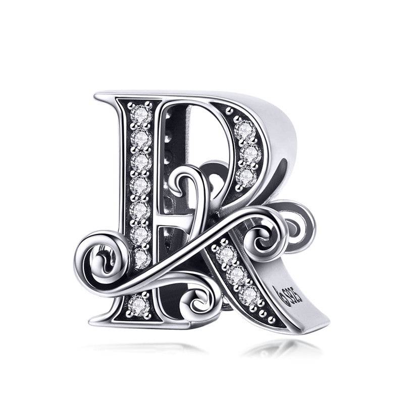 Decorative letter R charm with crystals