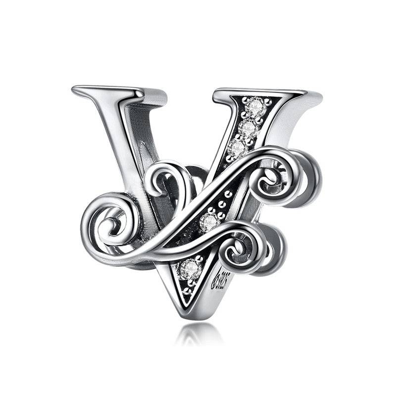 Decorative letter V charm with crystals