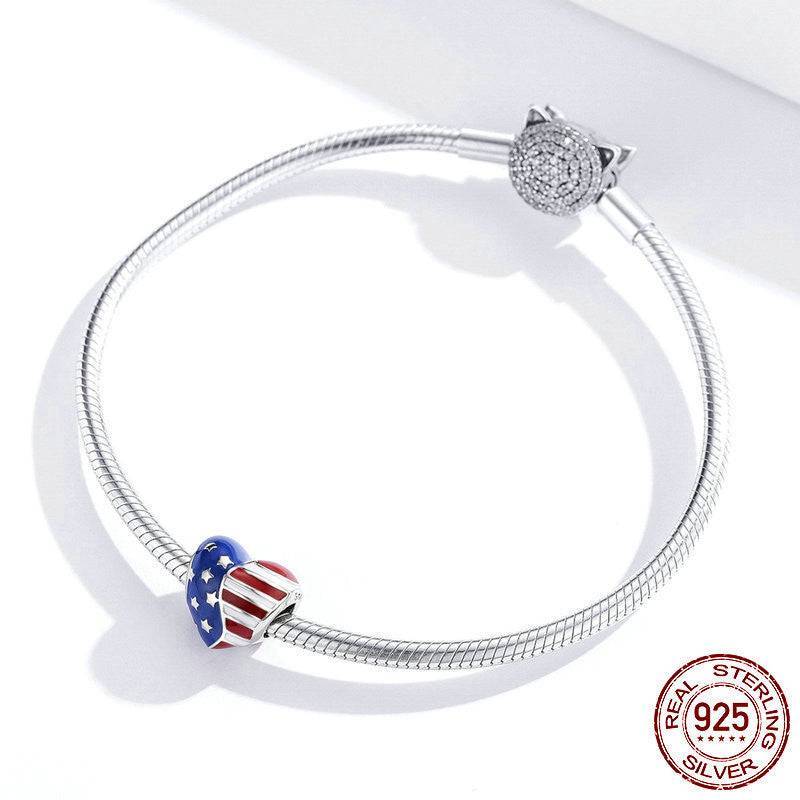 Sterling silver bracelet with American flag charm