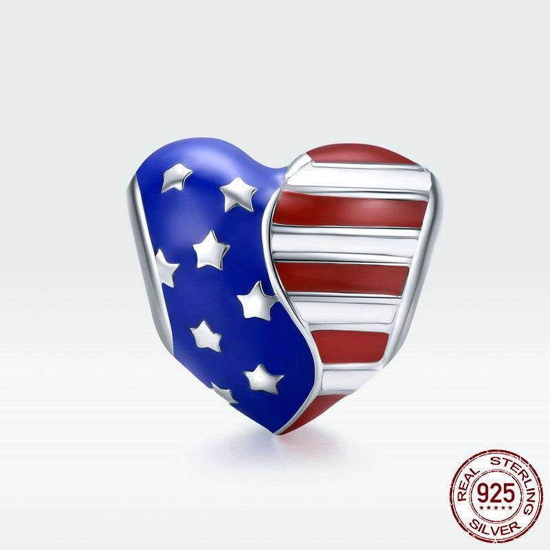 Heart-shaped American flag charm with stars and stripes