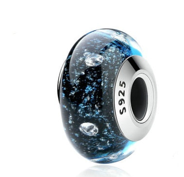 Dark glass bubble charm with silver core