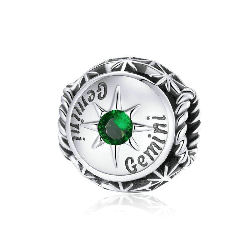 Gemini zodiac charm with green zircon