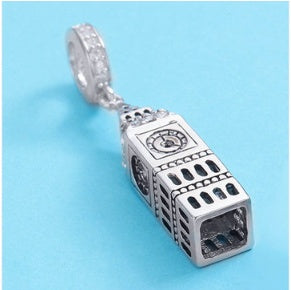 Close-up of the sterling silver Big Ben Charm, highlighting its hollow design and fine detailing.