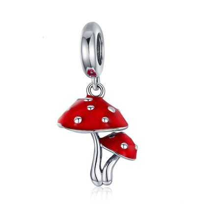 Red mushroom charm in sterling silver