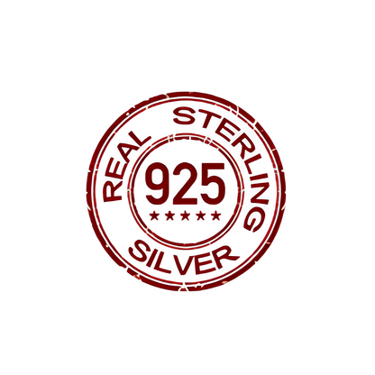 Real Sterling Silver 925 stamp in red, symbolizing authenticity and high-quality craftsmanship for jewelry.