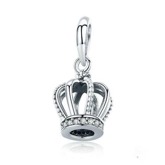 Elegant crown dangle charm in silver with sparkling accents.