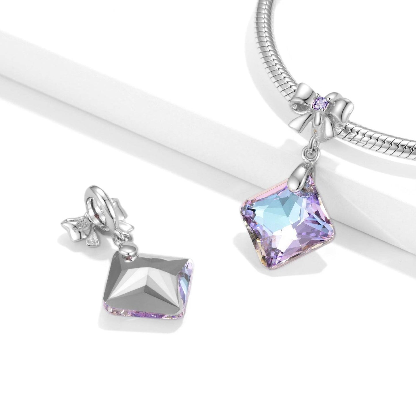 Crystal Bow Charm on bracelet with purple crystal