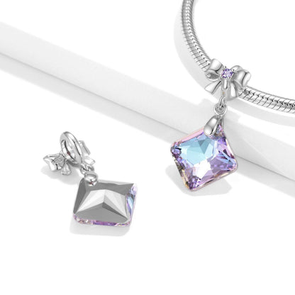 Crystal Bow Charm on bracelet with purple crystal