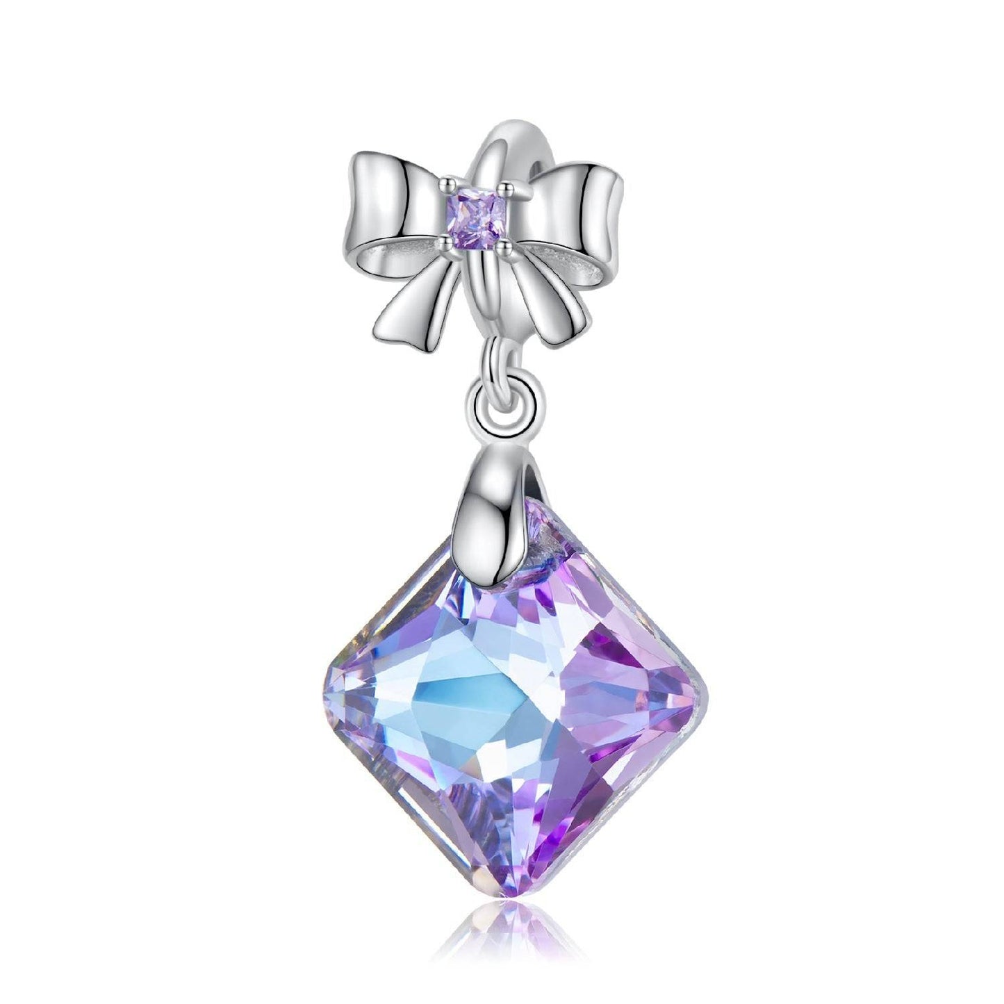 Elegant Crystal Bow Charm with purple crystal