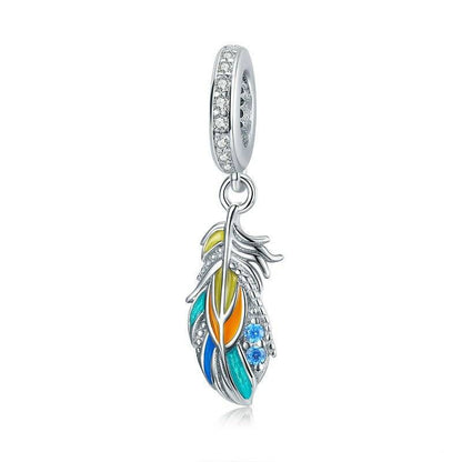 Colorful feather charm with gemstones and silver accents