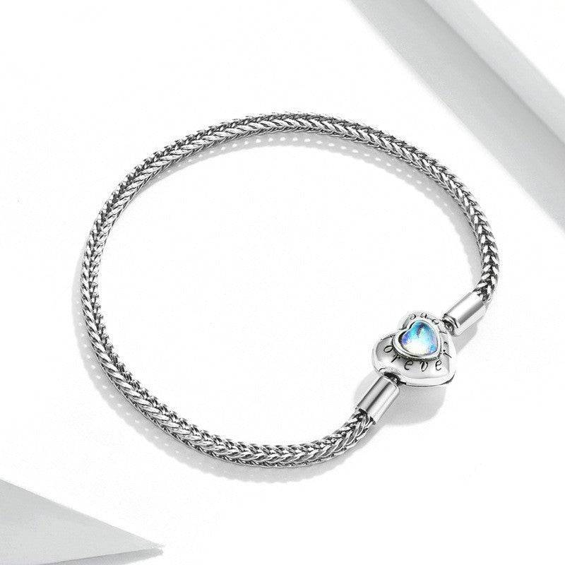 Heart Moonstone Inlaid Sterling Silver BraceletBracelet