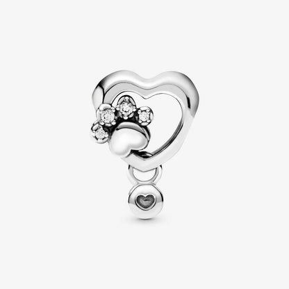 Heart-shaped pawprint charm with crystals